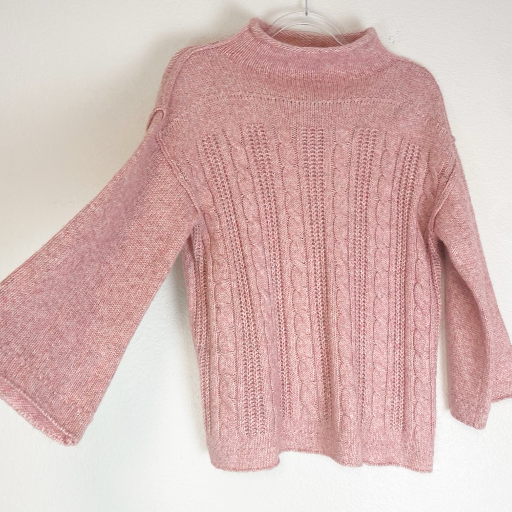 Ana Sweater Womens Medium Cable Knit Roll Neck Pink Soft‎ Preppy Cottage Grandma